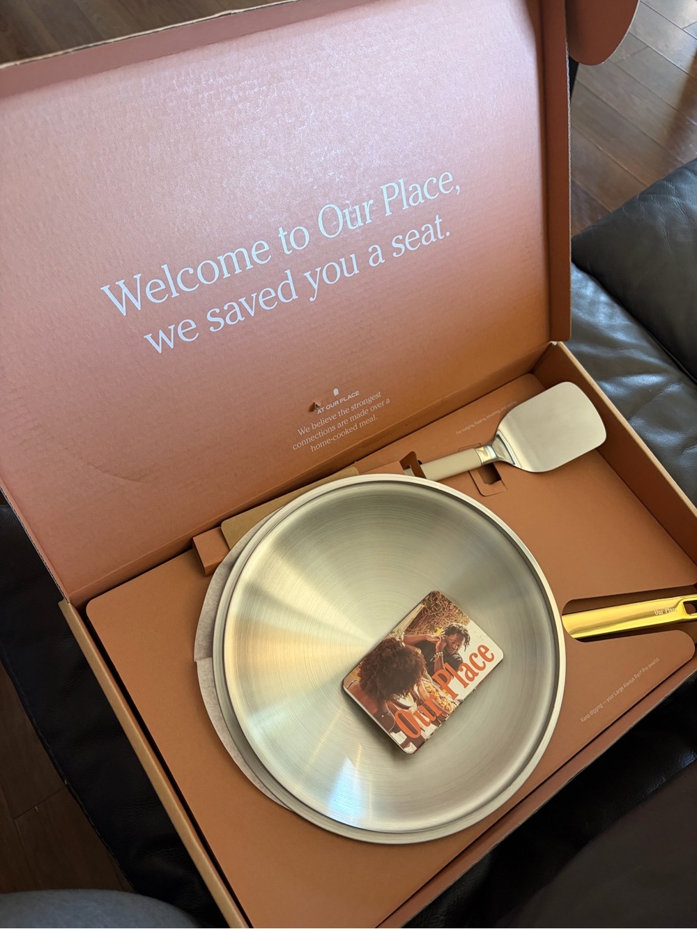 Our Place Stainless Steel Pan with Gold Handle and Spatula - Gold & Silver